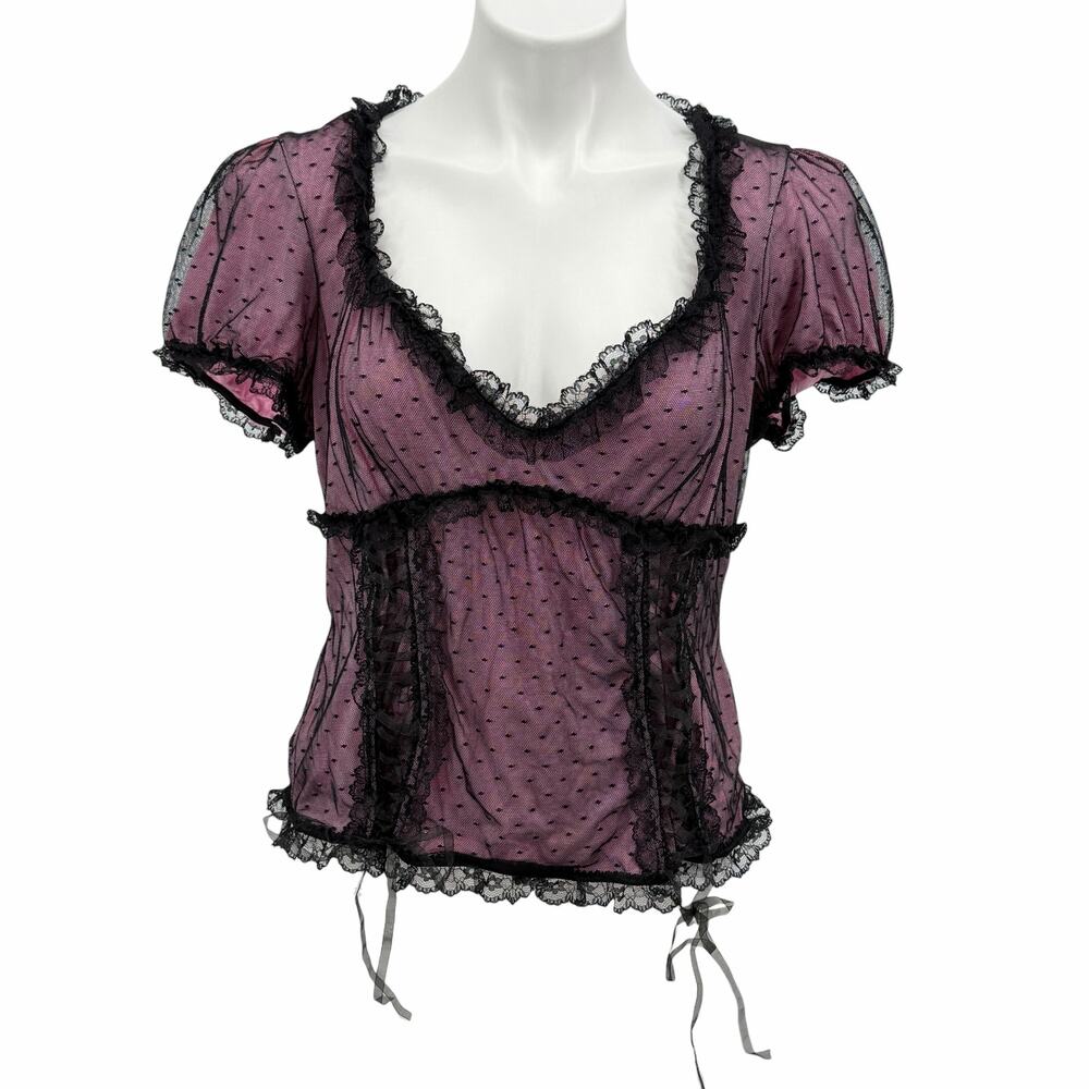 Sugar Thrillz x Dolls Kill Corset Top 1X Womens Pink Black Coquette Babydoll NEW